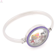 Brazalete de cristal sólido al por mayor brazalete púrpura del medallón del esmalte del acero inoxidable 316l